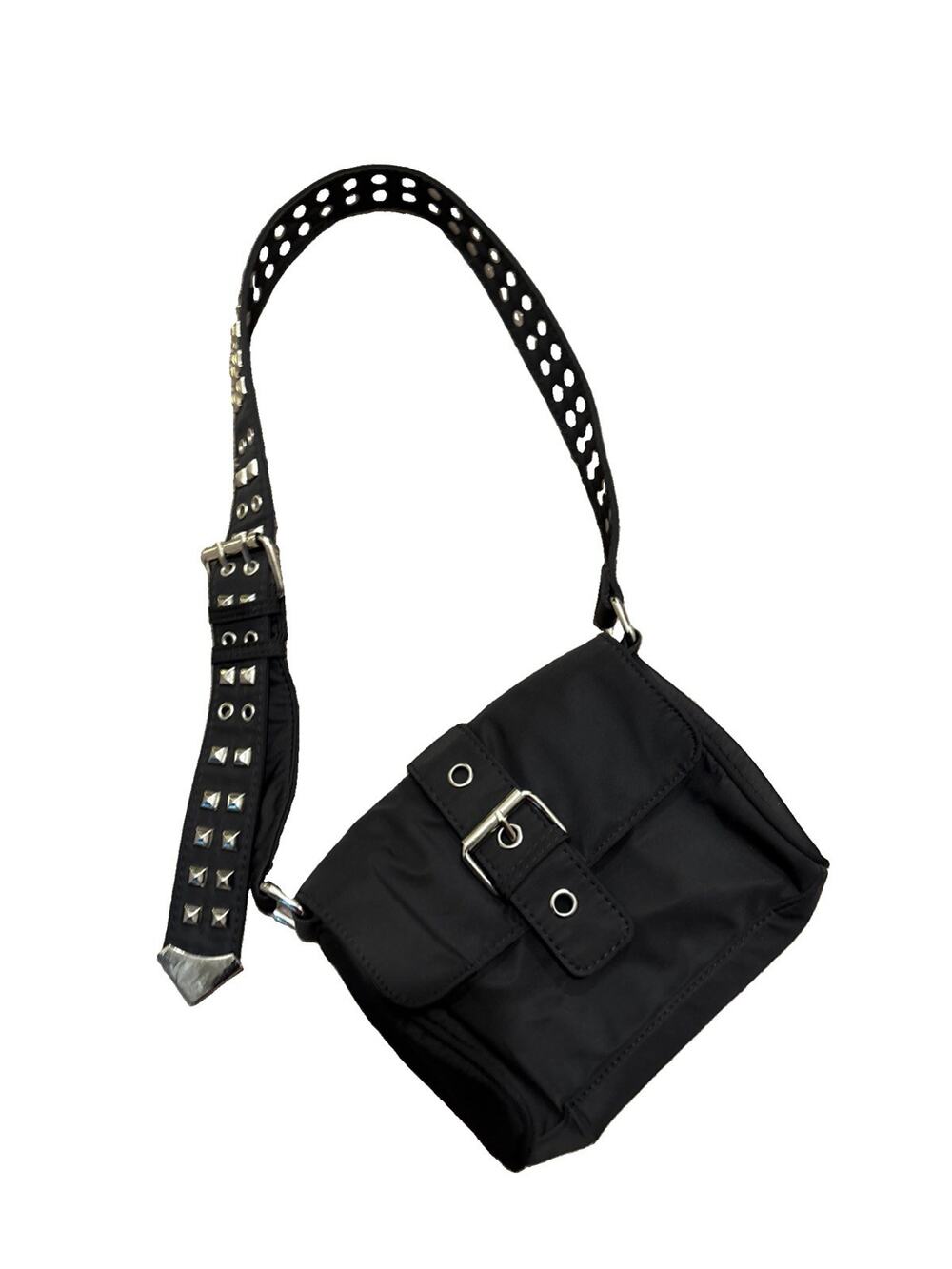 Urban Outfitters Black Solid Rectangle Bag with Silver & Shoulder Chain Grunge